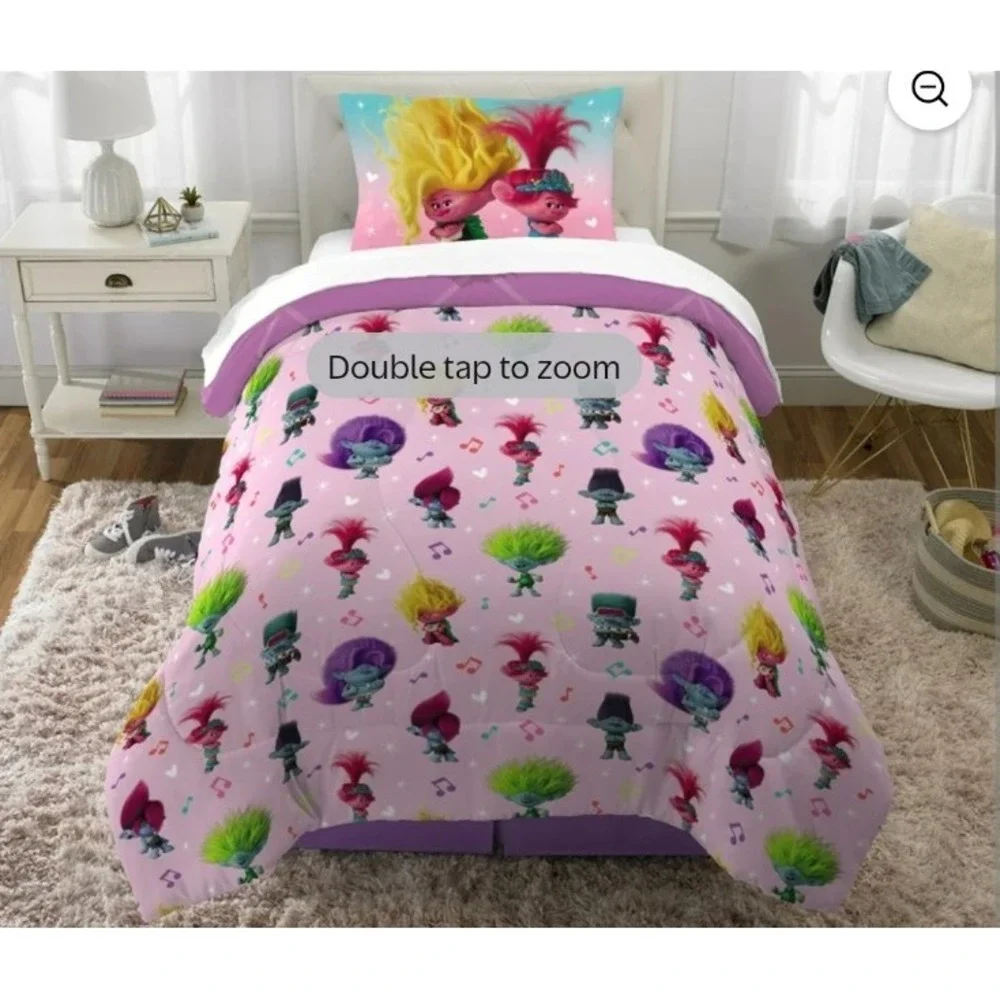 DreamWorks Trolls Band Together Reversible Comforter‎ Twin Full Rainbow Pink